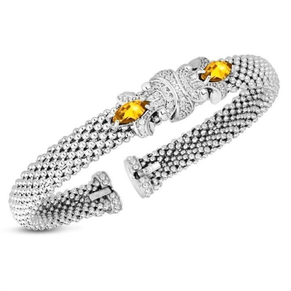 Yellow Quartz & Diamond Popcorn Fleur Renaissance Bangle - Picture 2 of 6